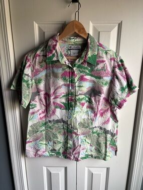 Columbia Womens Short Sleeve Tropical Print Button Up Shirt Size Large